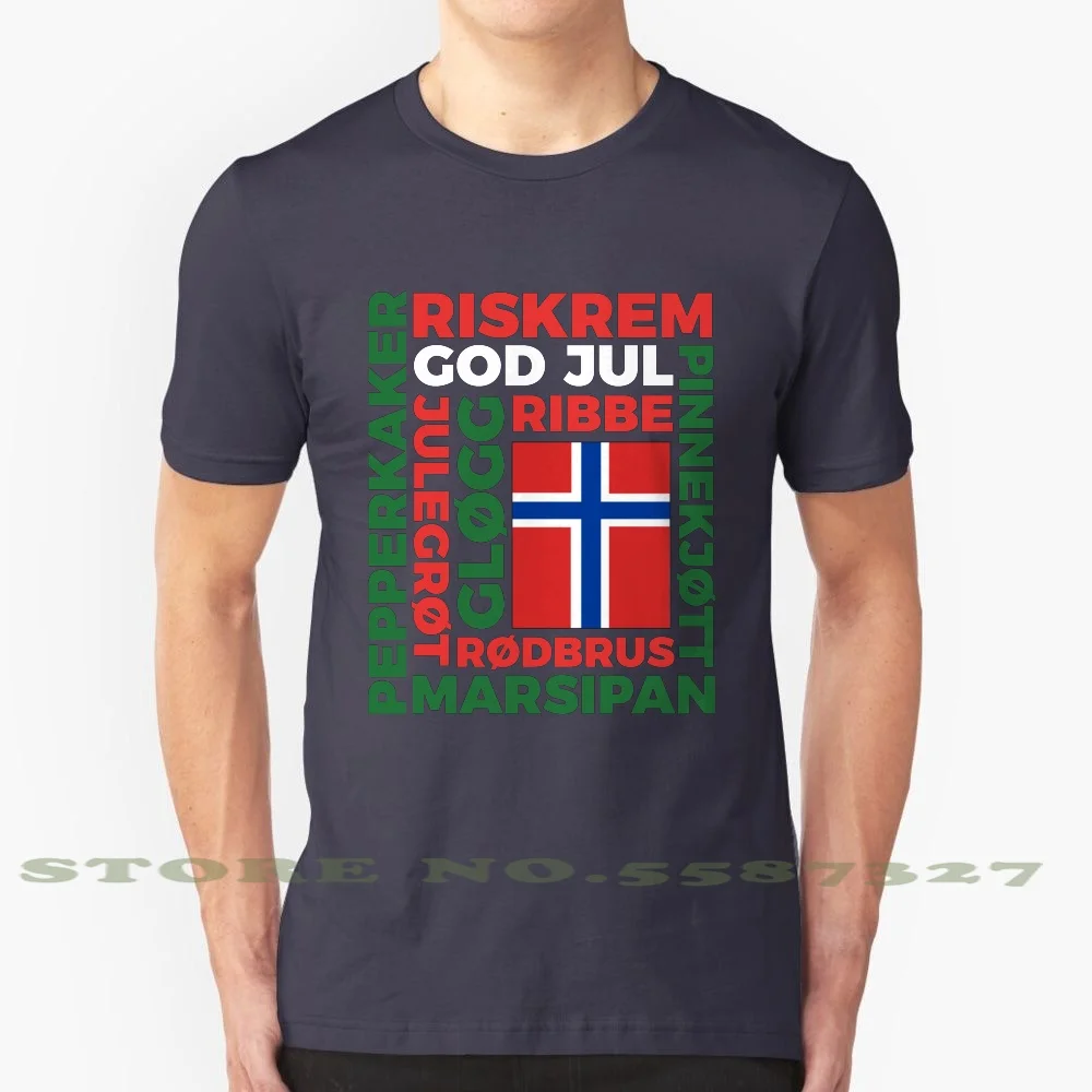 Norway Christmas Norwegian Julemat God Jul 100% Pure Cotton T-Shirt Xmas Norsk Norge Norwegian Julebord Norway Riskrem Ribbe