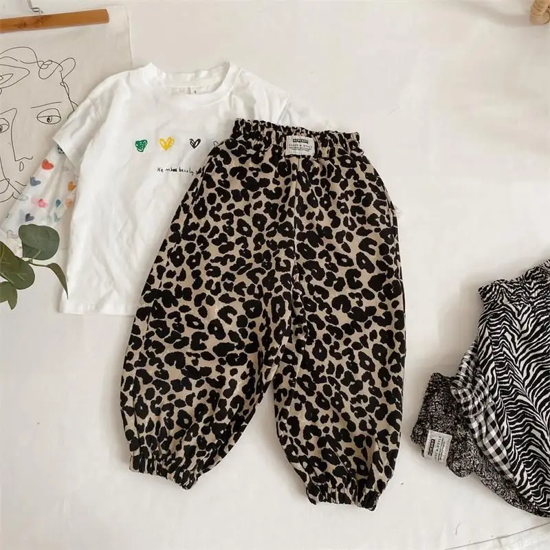 Kids Girls Pants Winter  Bloomers Leopard-Print Corduroy Trousers    Fleece Casual Elastic Waist Pant Loose Girl Clothing