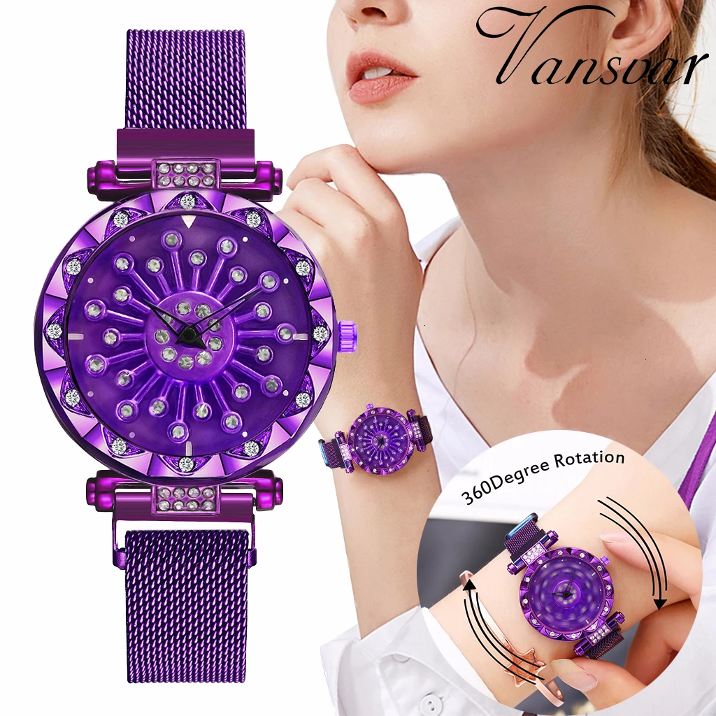 2020 Reloj Mujer Creative Whirling Women Watches Magnet Buckle Rotating DIamond Dial Quatrz Wristwatch Ladies Watches Best Gifts