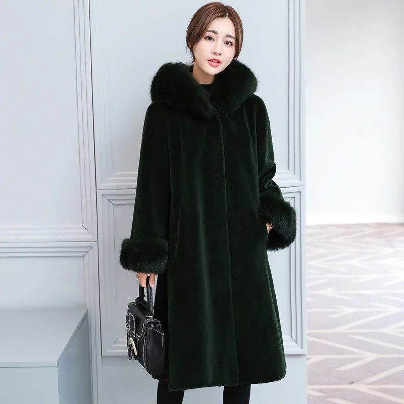 Fox 2023 Woman Faux Fur Collar Coat Female Warm Winter Jacket Women Hooded Fur Coats Thick Women's Jackets Abrigo WXF437