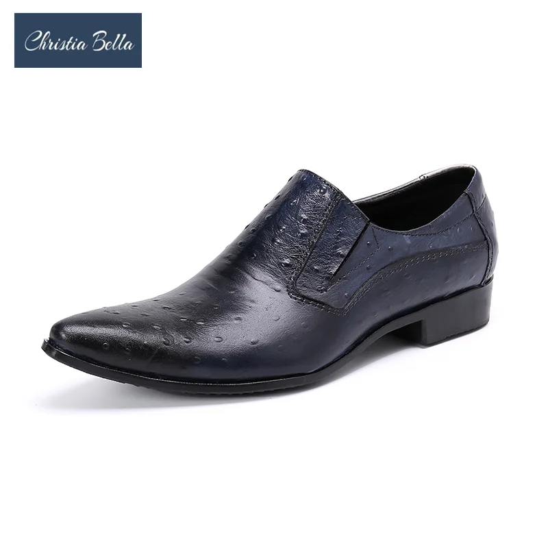 

Men Blue British Style Slip on Shoes Italian Formal Office Dress Shoes Elegant Business Banquet Social Man Real Leather Shoes