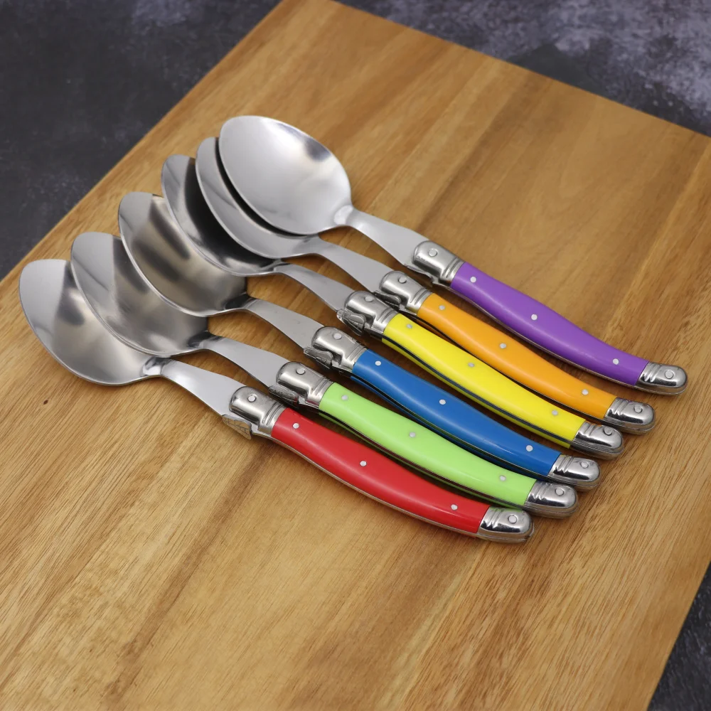 Bild 7: Laguiole 6-teiliges Löffel-Set, Mehrzweck-Löffel-Set mit Kunststoffgriff für Desserts, Edelstahl, westliches Lebensmittelbesteck
