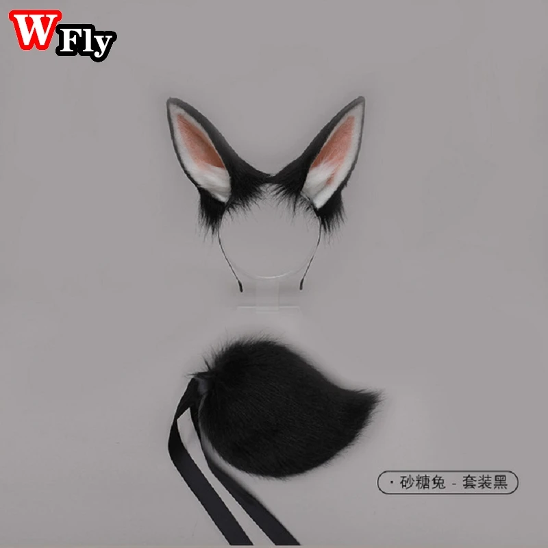 Cute Furry Rabbit Ears hairhoop Headband Plush Animal Tail Cosplay Props Carnival Party Halloween Costume Accessories Gift