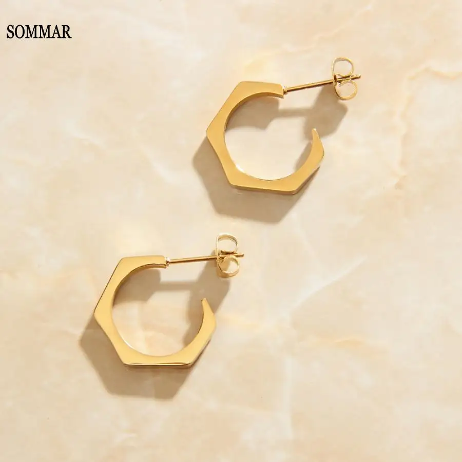 SOMMAR floating charms Gold color Goddess earrings 2020 trendy geometric hexagon women earring High Quality Jewelry