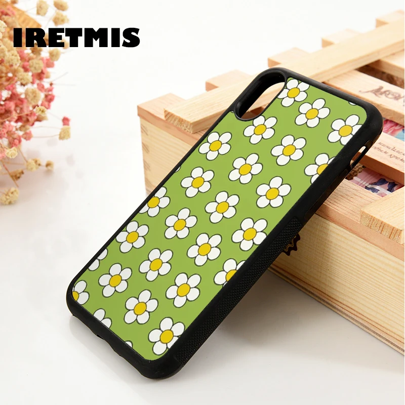 Iretmis 5 5S SE 2020 6 6S TPU Silicone Rubber Phone Case Cover for iPhone 7 8 Plus X Xs 11 12 MINI Pro Max XR Groovy Green Daisy