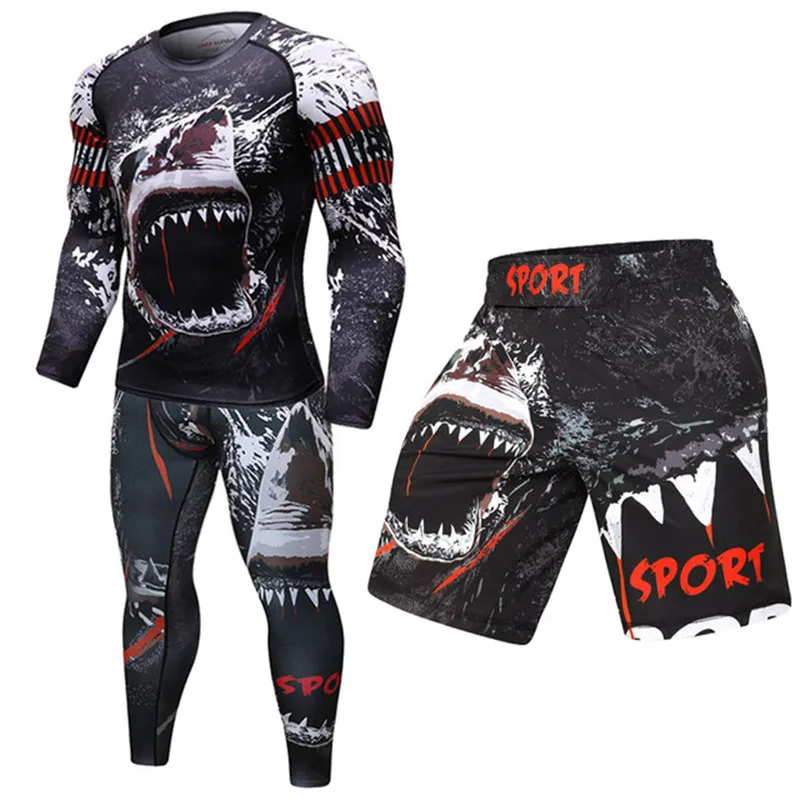 Men Sport Suit MMA running clothes Sport Wear Yoga Set fitness Pants T Shirt Sportswear Leggings Jogging male Fightwear Set