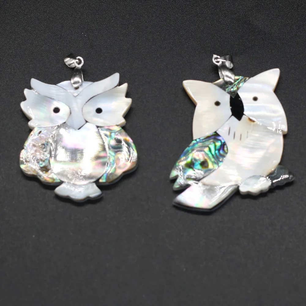 Fashion Crazy Owl Natural Freshwater Colored Abalone Shell Pendant Charms for Jewelry Making DIY Necklace Earring Accessories