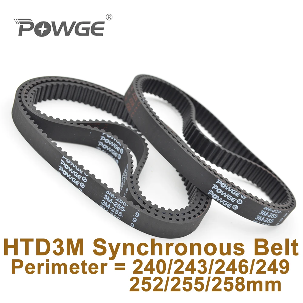 

POWGE 240 243 246 249 252 255 258 3M Synchronous Belt Teeth=80/81/82/83/84/85/86 HTD3M Rubber Closed-Loop Timing Belt Pulley CNC