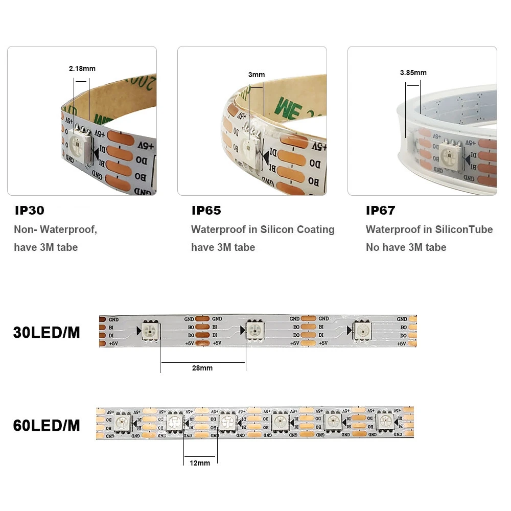 Imagem -06 - Atualizado 5050smd Conduziu a Luz de Tira Individuaiiy Endereçabie Duplo-sinal Pixeis Ip65 à Prova Impermeável Água Dc5v Ws2813 Dc12v Ws2815 Ws2812