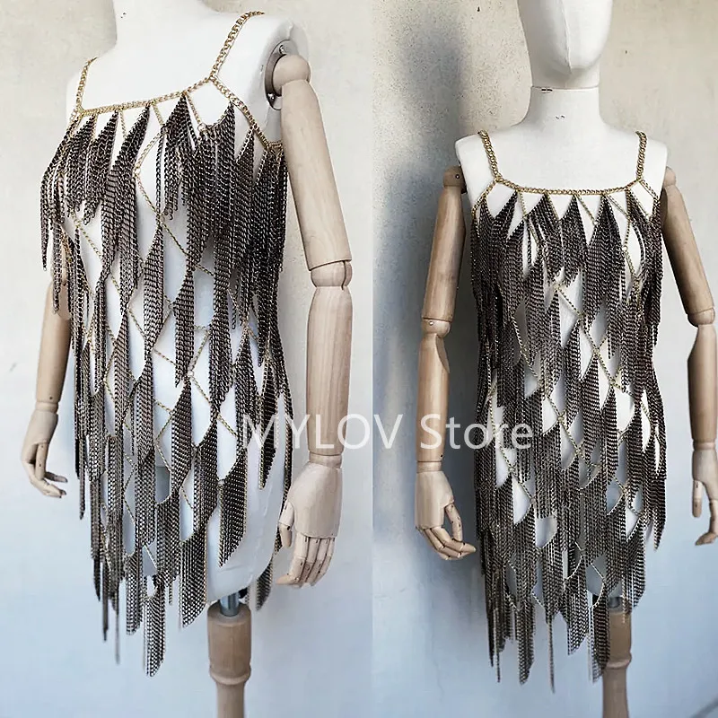 Free Shipping New Style Silver & Gray Mix Color Sexy Tassel Full Body Chain Dress Jewelry Long Necklace