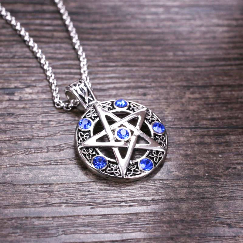 Pentagram Inlaid Hao Stone Pendant Necklace for Women Fashion Glamour Religious Party Jewelry Chain Accessories  Chain Trend