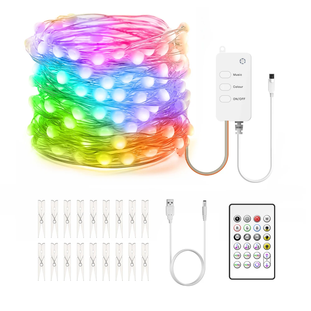 

Tuya Wifi Smart Light String RGB LED App Control Clip Light Work With Alexa/Google Assistant Christmas Festival Decoration Light