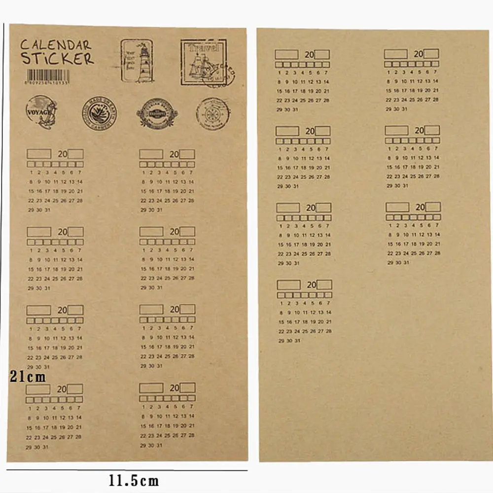 Year Monthly Calendar Index Page Stickers Sticker Kraft Paper Vintage Style Notebook Index Label School Stationary Supplies