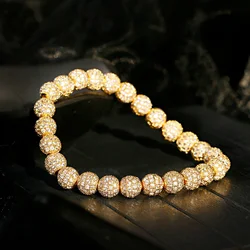 Luxury Gold Color Ball CZ Zircon Pave Weaving Bracelet Homme Men Fashion Beaded Bracelet Dropshipping