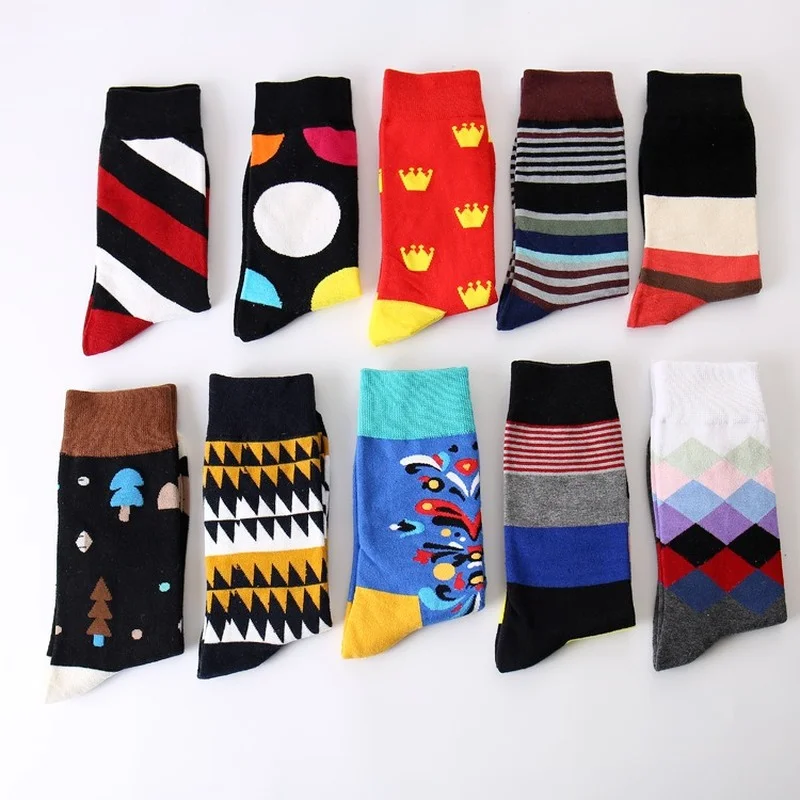 Colour men crew cotton happy socks british style argyle dot striped pattern harajuku designer brand fashion novelty art funny