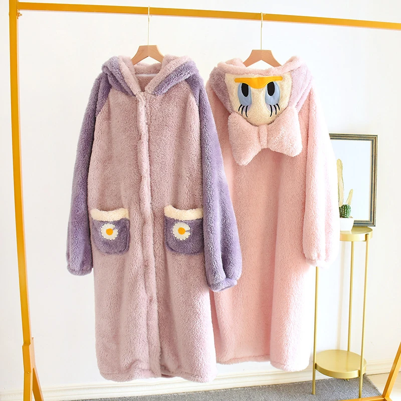 

Warm Bathrobe Bowknot Nightgown Winter Thicken Flannel Cute Hooded Homewear Loosely Increase Fashion sexy sleepwear 2020 new