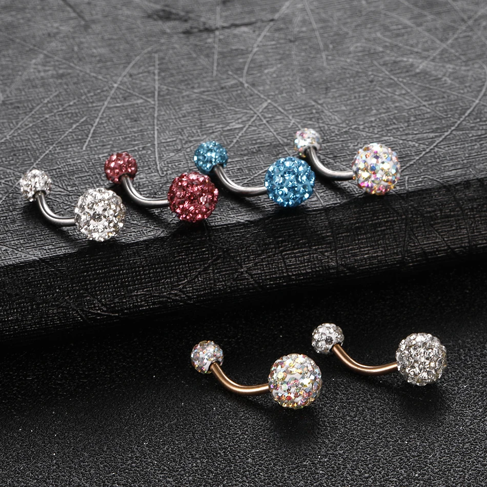 1PC Steel Double Side Belly Piercing Rings Epoxy CZ Crystal Disco Ball Belly Button Rings Navel Piercing Sexy Women Jewelry 14G