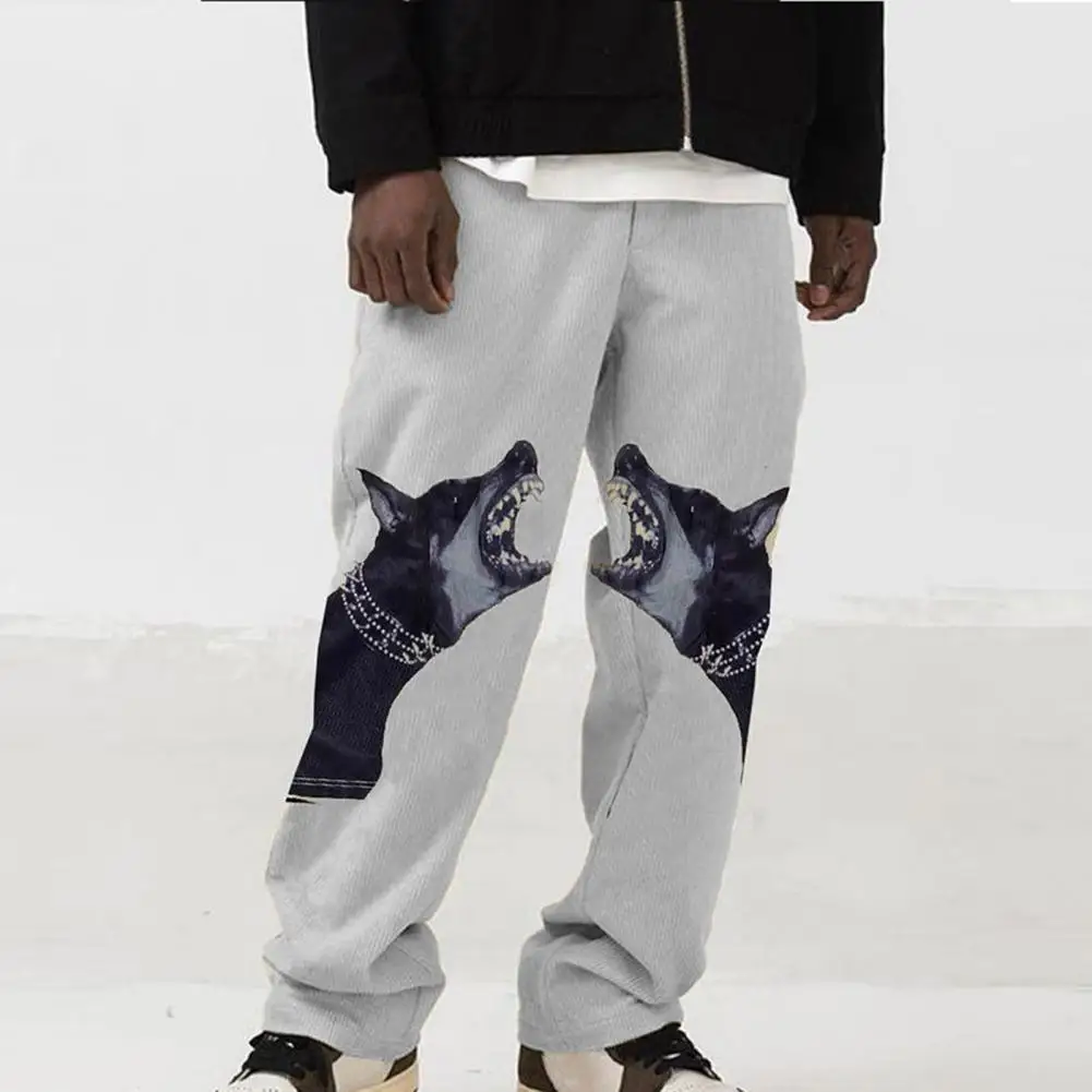 Men Pants Animal Print Loose Straight Leisure Autumn Sweatpants for Daily Wear