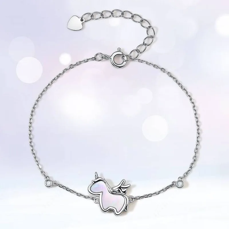 Pulsera de plata de ley 925 con abalorio de unicornio para mujer y niña, brazalete para fiesta, boda, regalo de Navidad, accesorios de joyería 2022