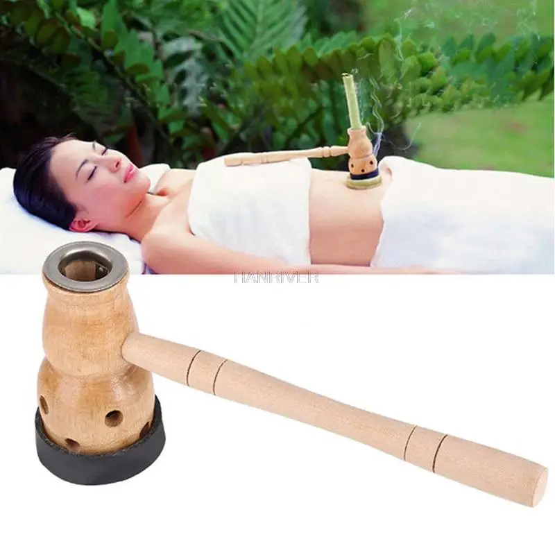 1 set Wooden Gourd Moxa Mugwort Moxibustion Box Wooden Gourd Device Massage Burner Roll Set Wormwood Artemisia Acupuncture Moxa