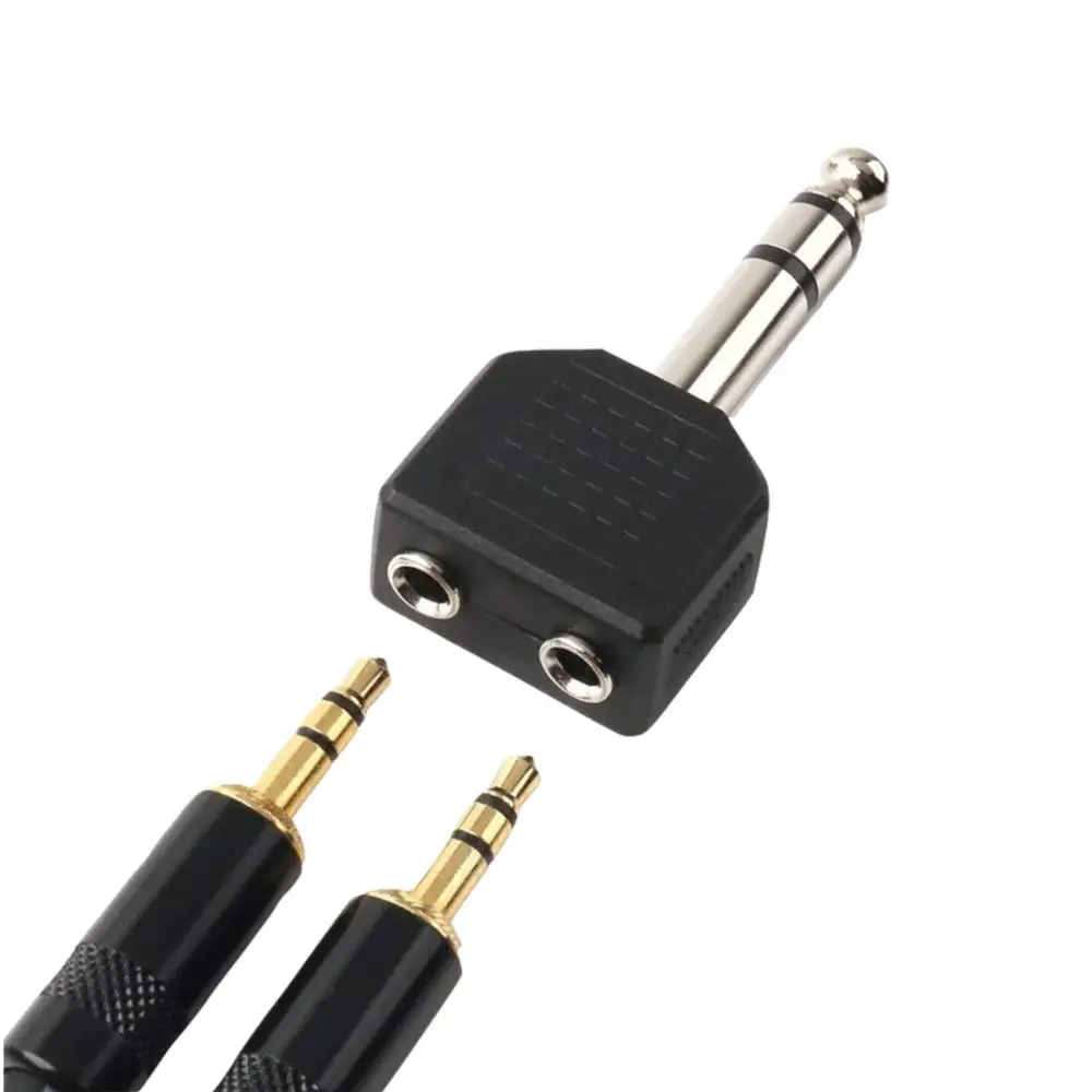 موصل محول مقسم ذكر ، 2 × 6.35 مللي متر ، 1/4 بوصة ، أنثى ستريو Y مزدوجة 3.5 مللي متر ، أسود