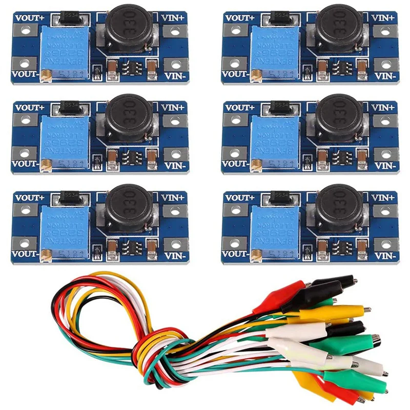 6PCS MT3608 DC zu DC Step Up Converter Regler Spannung Boost Converter USB Netzteil Modul mit 10PCS alligator Clip