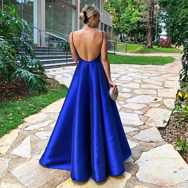 

Royal Blue Evening Dress 2023 Sexy Spaghetti Straps Vestidos De Fiesta V Neck Open Back Robe De Soiree Long Prom Gowns