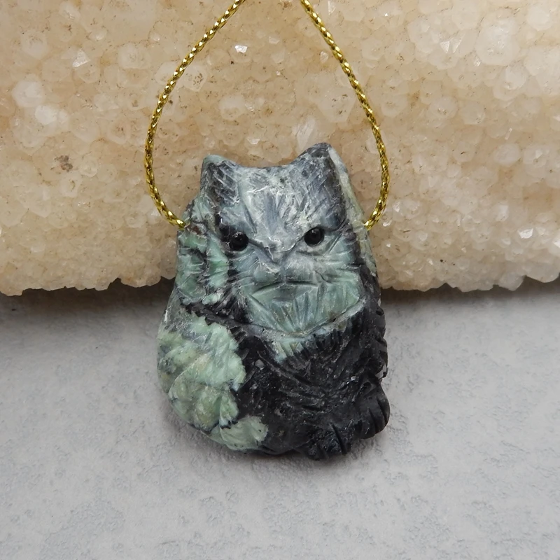 

Полудрагоценный камень, ювелирные аксессуары, резной зеленый бирюзовый драгоценный камень, кулон в виде совы, бусина 37x26x11 мм г