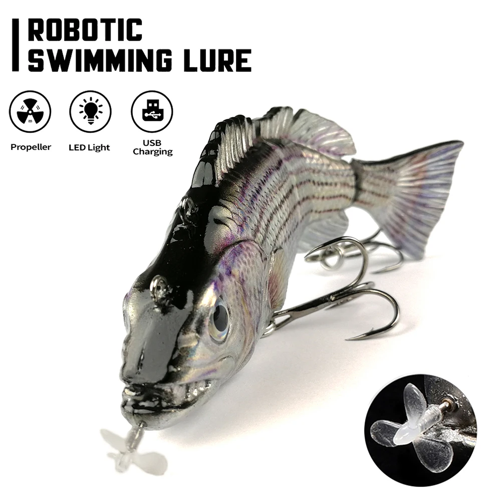 Castfanatic 54/35g Robotic Swimming Electric Bait 4 Segement Sea Fishing Lure Swimbait USB LED Light Wobblers for pike Crankbait