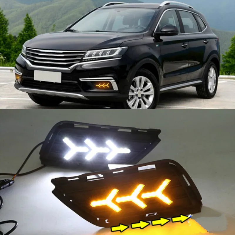 For Roewe RX5 2016 2017 2018 2019 Led Daytime Running Lights DRL Fog Lamp with Yellow Turn Signal Lamp