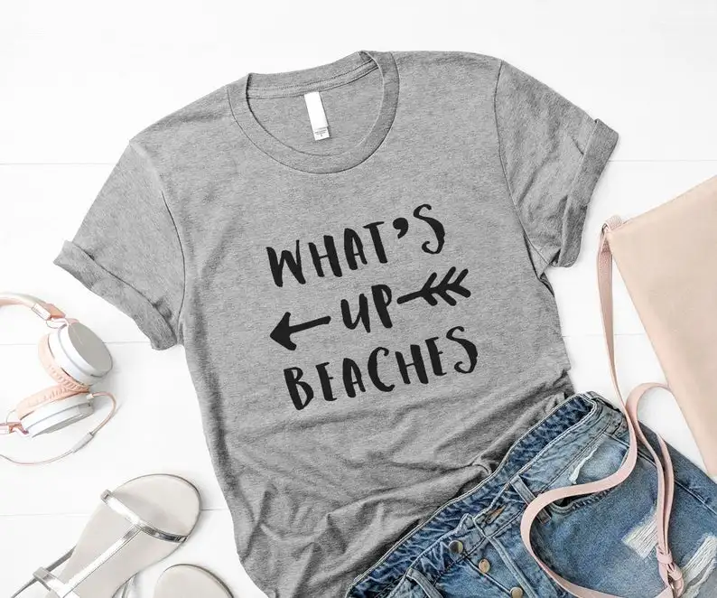 what`S UP beaches T-Shirts kawaii  cotton crewneck short sleeve cute fashion top tees for women Ladies plus size Drop shipping