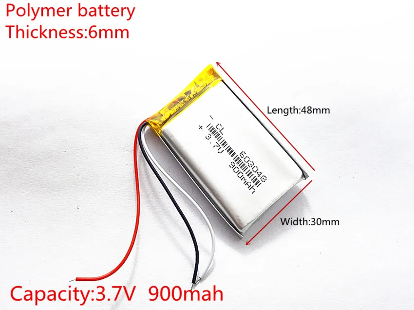 3 line  3.7V 900mAh 603048 Lithium Polymer Li-Po li ion Rechargeable Battery cells For Mp3 MP4 MP5 GPS  mobile bluetooth