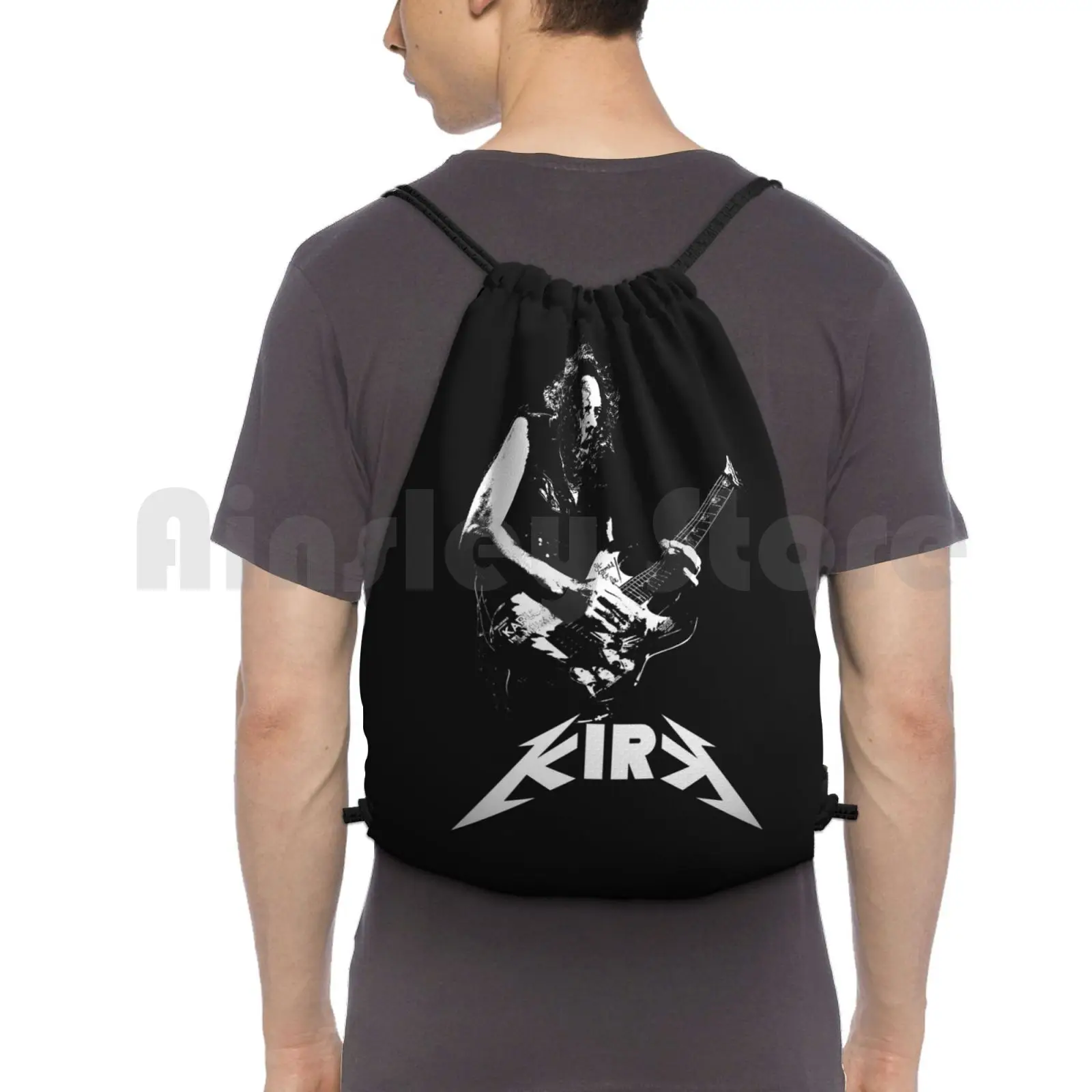 Kirk-White Stencil Backpack Drawstring Bag Riding Climbing Gym Bag Kirk Hammett James Guitar Guitarist Ride The Lightining