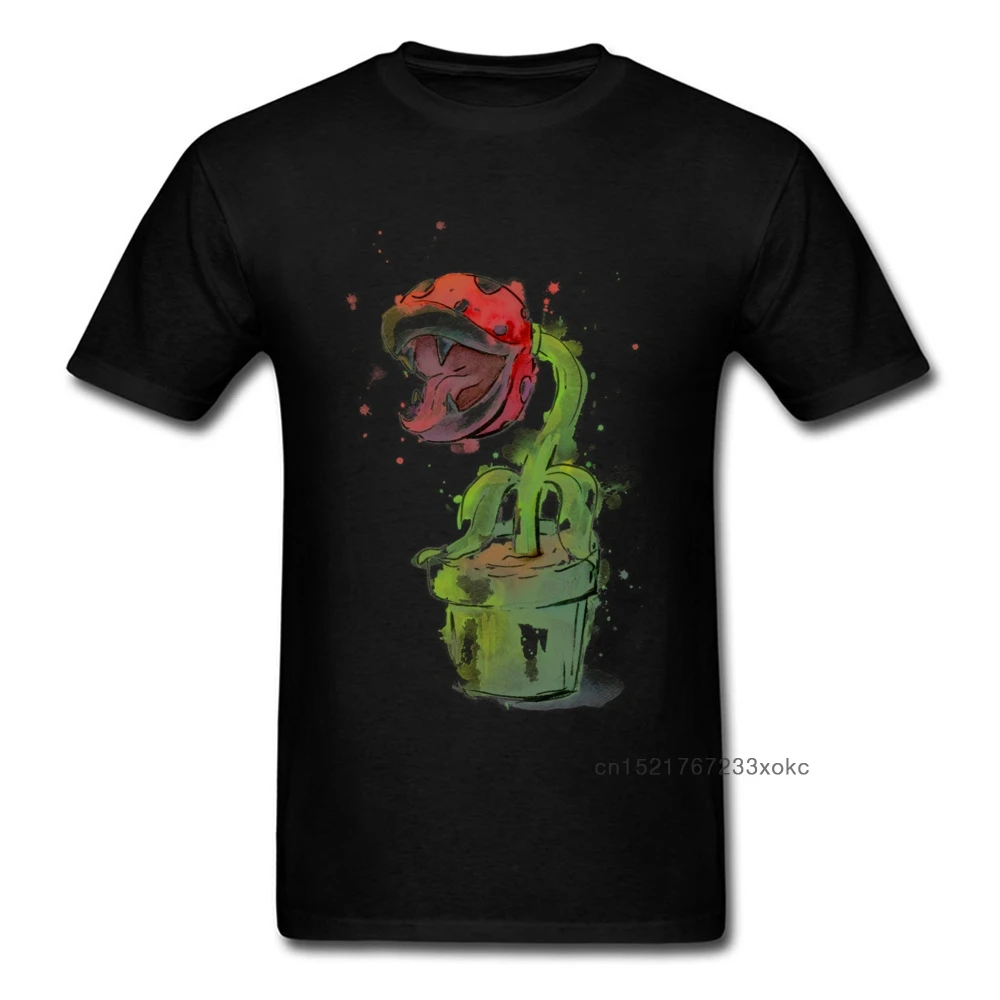 2024 Piranha Plant Watercolor Men's Cotton T-shirt Short Sleeve Unique Design Cartoon Tops Tees Brand Customized