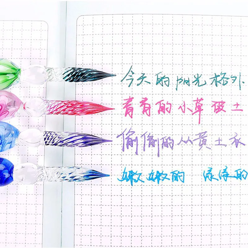 Glass Calligraphy Pen Crystal Glass Dip Ink Pen Set Non-Carbon Ink Signature Pens Writing Tools GK99