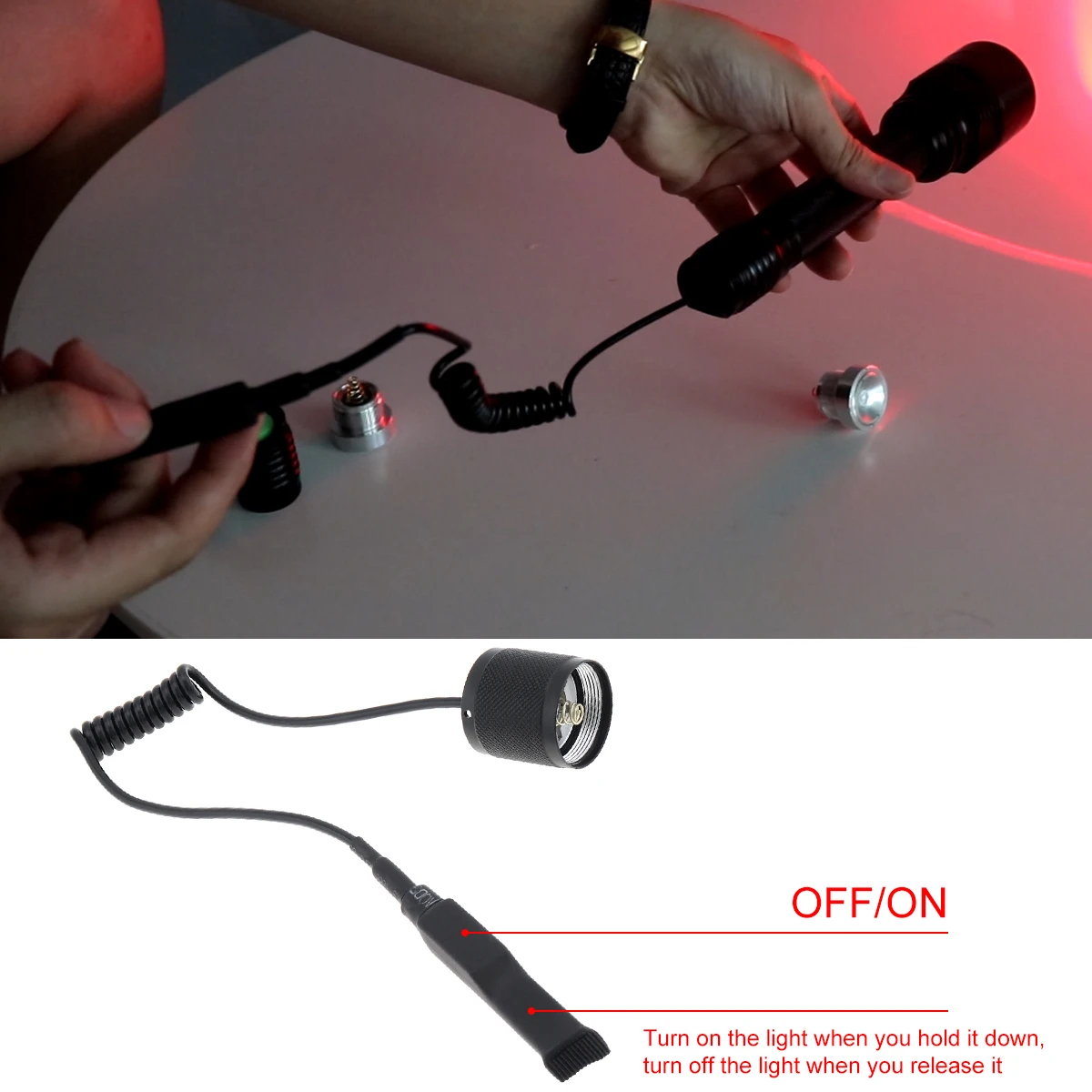 SecurityIng สวิทช์ความดันระยะไกล LED ไฟฉายเต็มรูปแบบโลหะ2ปุ่ม Fit สำหรับ A100 Zoomable LED ไฟฉายยุทธวิธีไฟฉาย