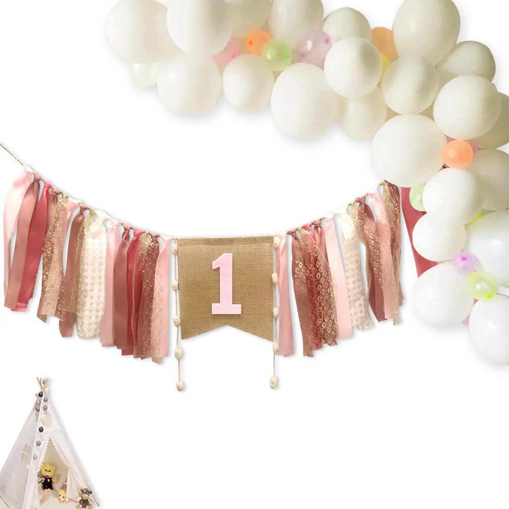 

First Baby Birthday Decoration High Chair Banner Birthday Party Dining Chair Pull Flag Supplies Happy Birthday Linen Banner