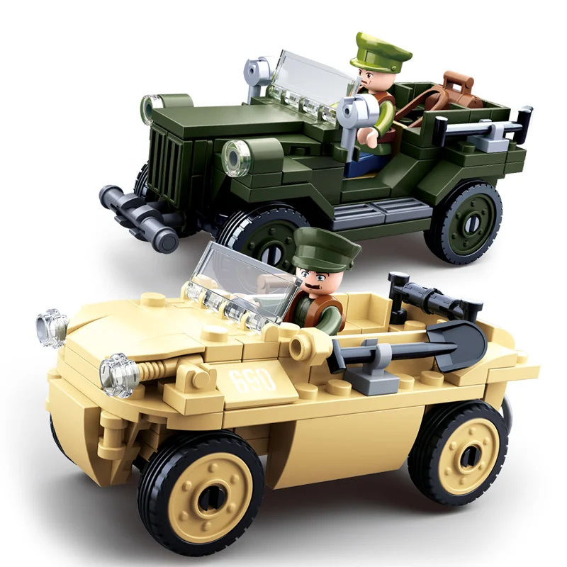 

Military Patrol Vehicle Land Force Normandy Landing Weapon Building Blocks WW2 Army Soldiers Brinquedos Bricks Classic Kids Toys