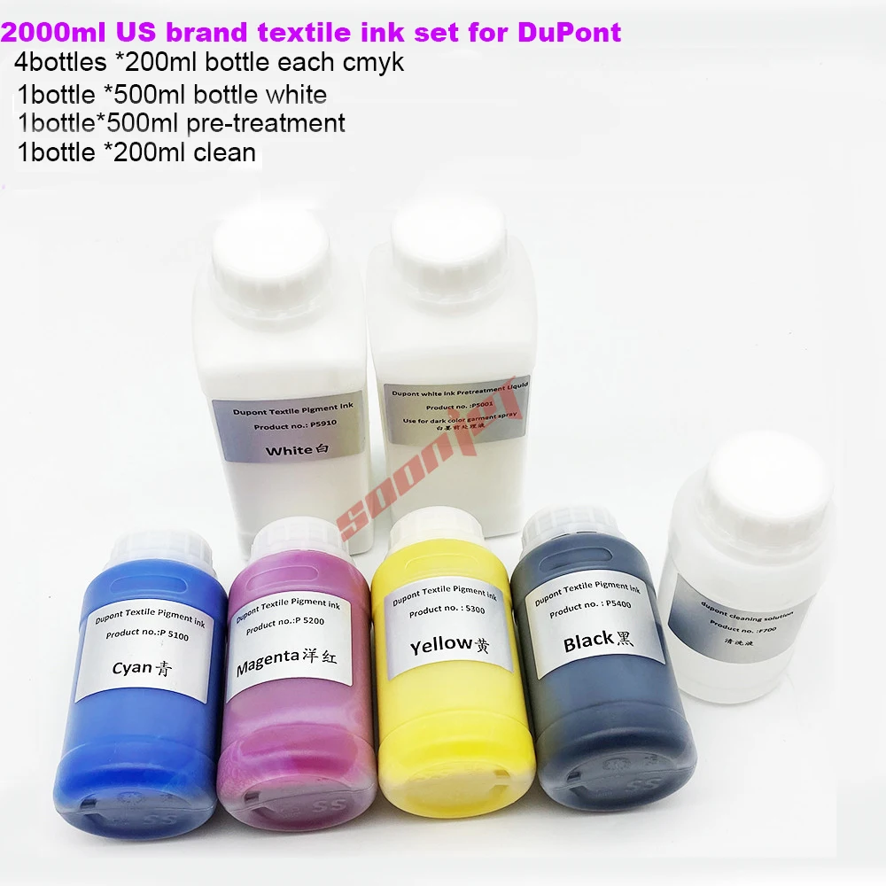 

2000ml US brand Dtg Textile Ink set For Dupont ink for Epson L805 R330 R1390 L1800 R2000 4800 4880 DX5 DTG Tshirt Printer