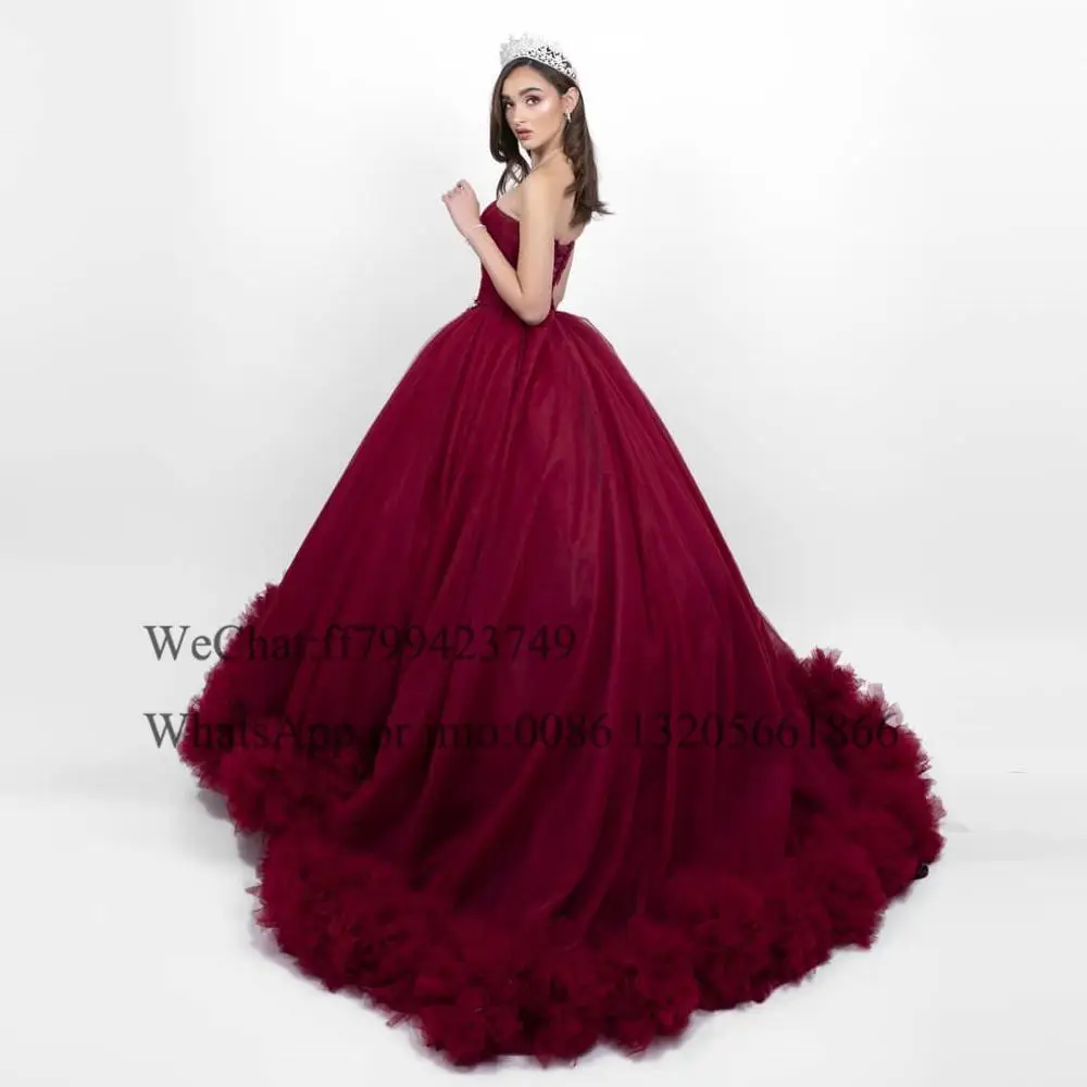 Vestido de baile inchado borgonha, vestido quinceanera 2021, sem alças, lindo vestido 16 para concurso feminino, vestidos formais longos de 15 anos