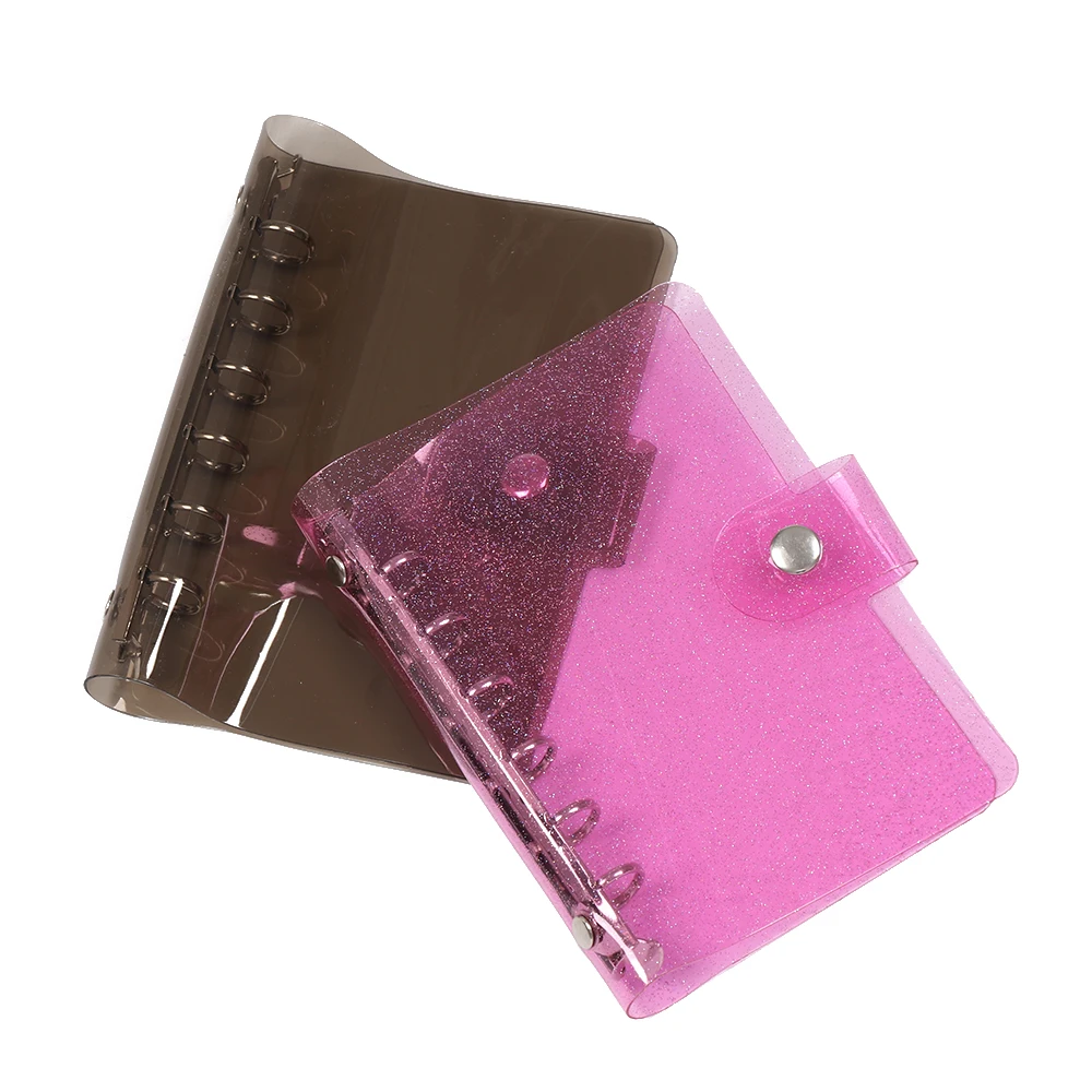 Carpeta de hojas sueltas A5 A6 PVC negro arcoíris negro Rosa cuaderno diario cubierta Bloc de notas planificador Clip nota libro diario planificador Oficina