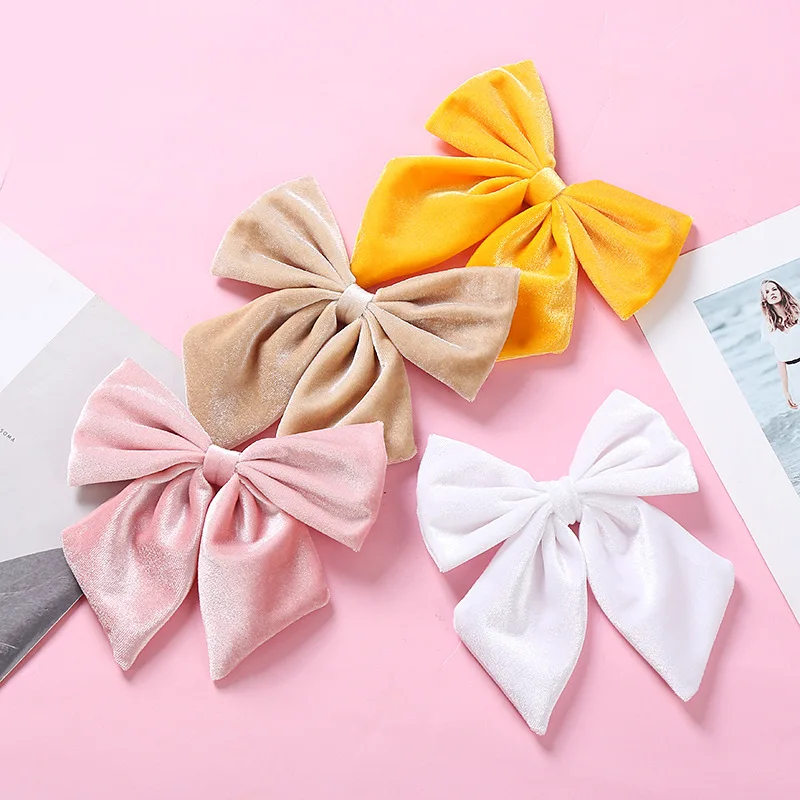 Koreanische 6 Zoll Samt Bögen Haar Clips Für Kinder Nette Weiche Band haarnadel Kinder Big Bowknot Party Hairclip Mädchen Haar zubehör – Detail 5