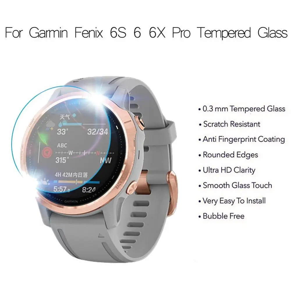 3pcs For Garmin Fenix 6S 6Pro/5 5S Plus Ultra Clear Tempered Glass Premium Screen Protector Film Fenix 6X Pro 7 7S 7X SmartWatch