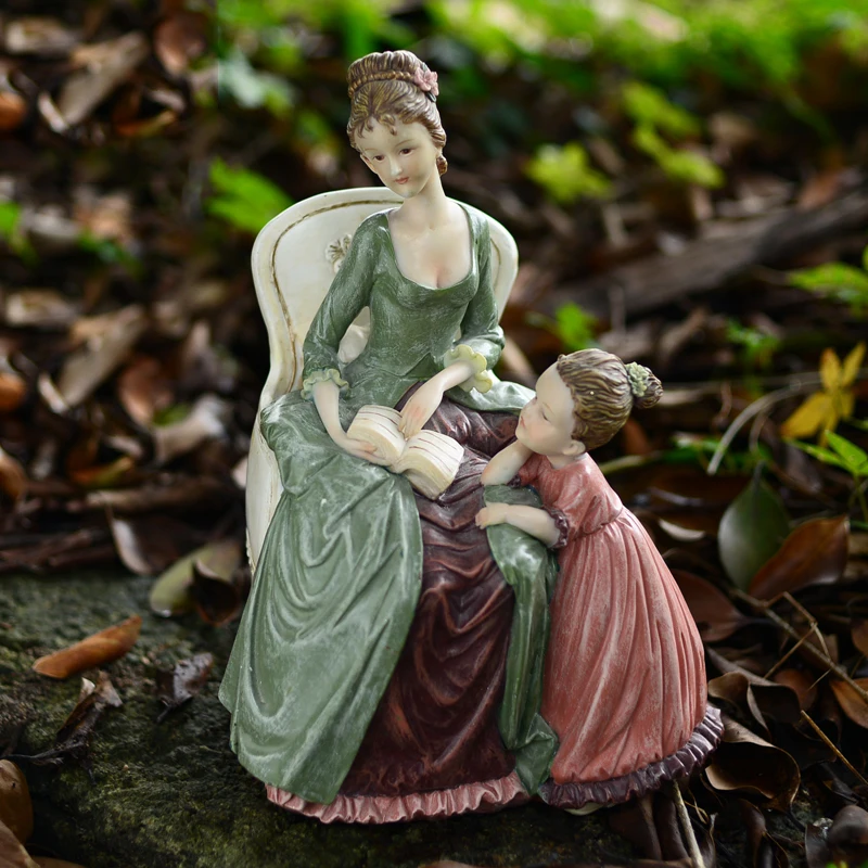 European Resin Family Mother Daughter Angel Figurines Wedding Gifts Home Livingroom Table Statue Furnishing Decoration Crafts