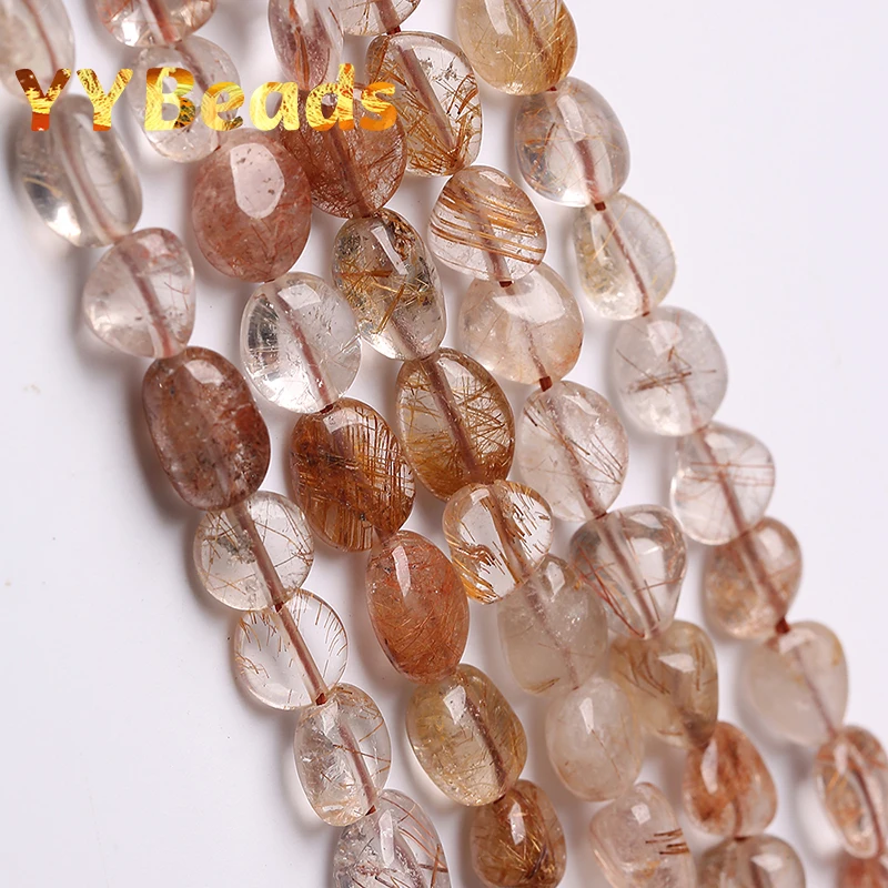 Natural Irregular Copper Rutilated Quartz Crystal Smooth Loose Charm Beads for Jewelry Making DIY Bracelet Necklace Accessories