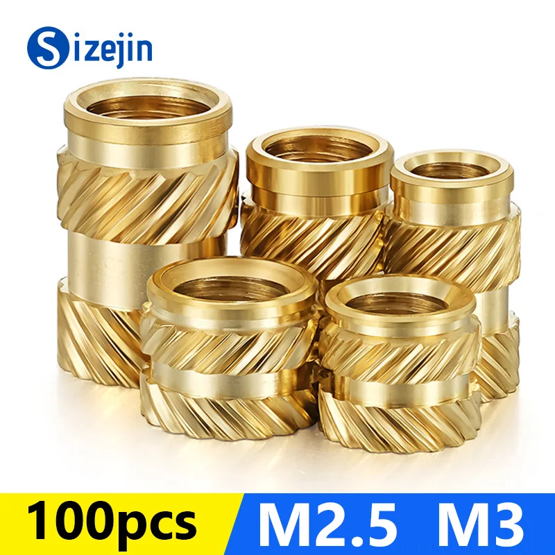 100PCS M2.5 M3  Insert Knurled Nuts Brass Hot Melt Inset Embedment Nut Heating Molding Copper Thread Inserts Nuts