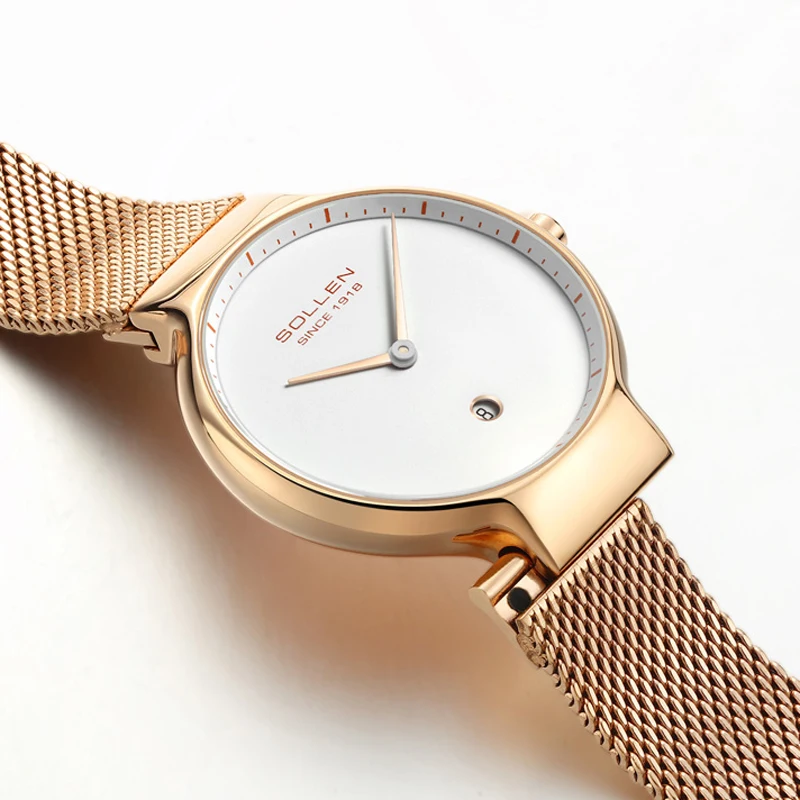 SOLLEN Ultra-Thin Japan Quartz Movement Women's Watch 7 MM Sapphire Crystal Waterproof Luxury Switzerland Brand VJ24 SL9015L