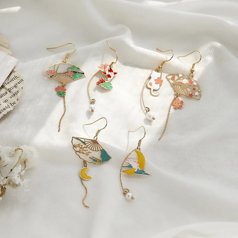 Koreanische neue süße geometrische Tropfenohrringe für Frauen, niedliche Katze, Kaninchen, Stern, Mond, asymmetrische baumelnde Ohrringe, Geschenk für Schmuck. – Detail 16