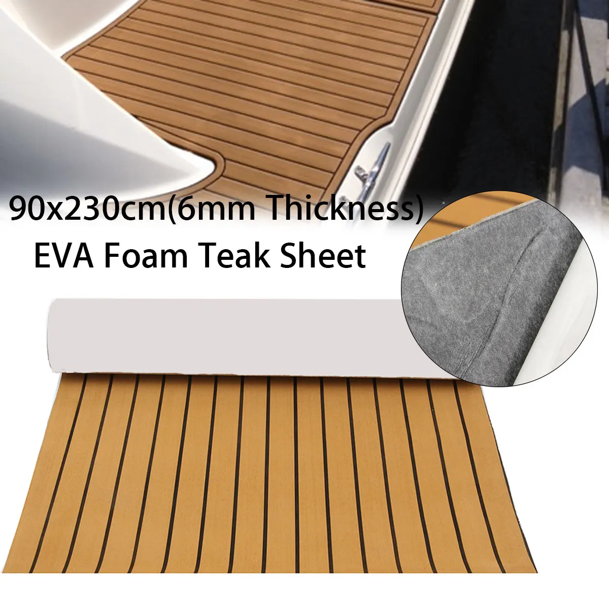 

900x2300x6mm EVA Foam Faux Teak Boat Deck Mat Brown Decking Sheet Yacht Flooring Anti Skid Mat Self Adhesive Vehicle Pad