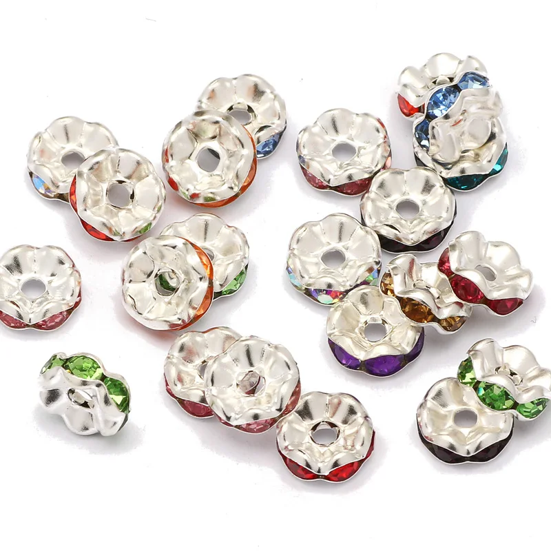 50pcs/lot 4 6 8 10mm Round Rhinestone Rondelles Crystal Beads Loose Spacer Beads for Jewelry Making DIY Bracelet Accessories